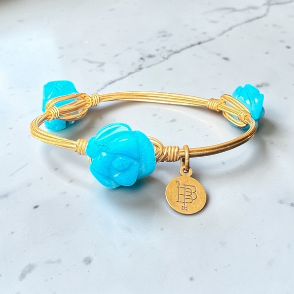 Bourbon and Bowties Jewelry - Bourbon & Boweties Blue Rose Bangle Bracelet Gold Wire Wrapped Boho Stackable